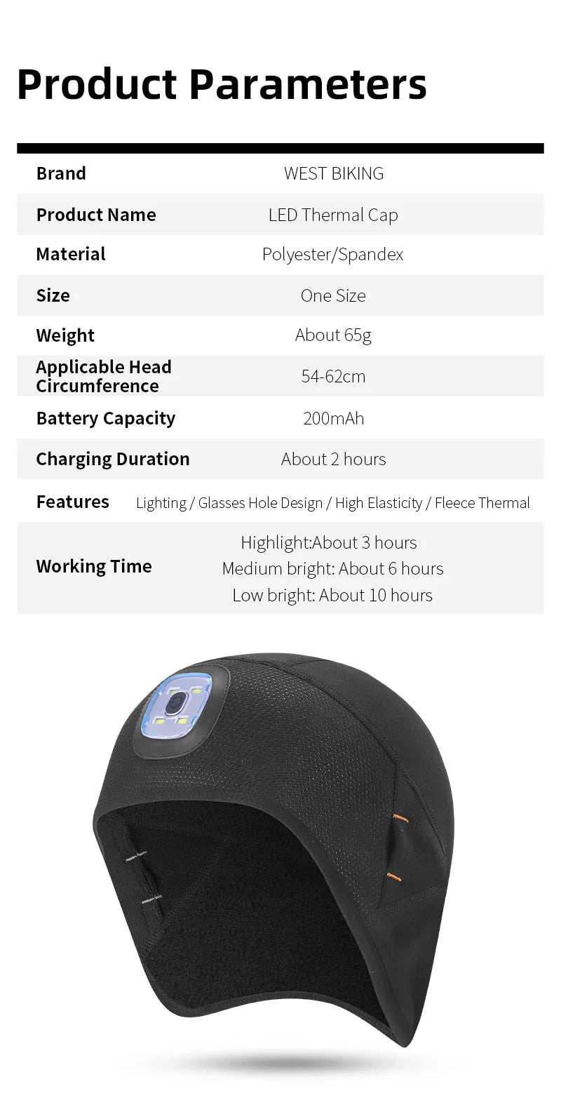 WEST BIKING Running Caps Winter Warm Knit Hat Flashlight LED Headlamp Outdoor Sport Caps Fishing Hiking Windproof Cycling Caps