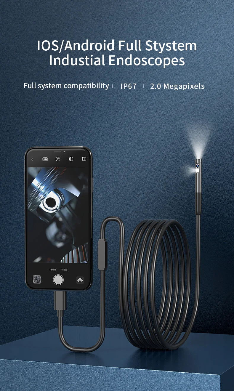 Endoscope Camera with Light 1080P HD Inspection Camera IP67 Waterproof Pipeline Borescope Camera for Android, iPhone Android