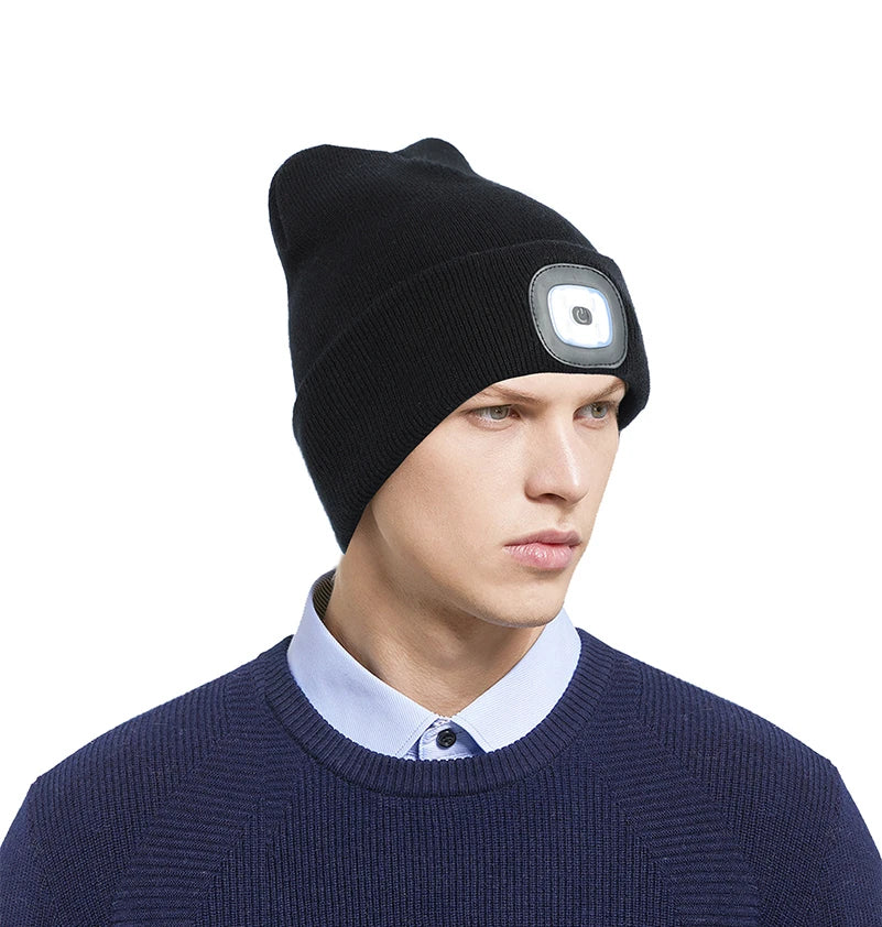 WEST BIKING Running Caps Winter Warm Knit Hat Flashlight LED Headlamp Outdoor Sport Caps Fishing Hiking Windproof Cycling Caps