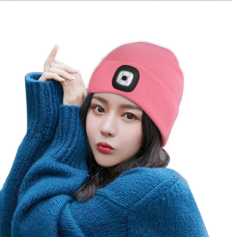 WEST BIKING Running Caps Winter Warm Knit Hat Flashlight LED Headlamp Outdoor Sport Caps Fishing Hiking Windproof Cycling Caps