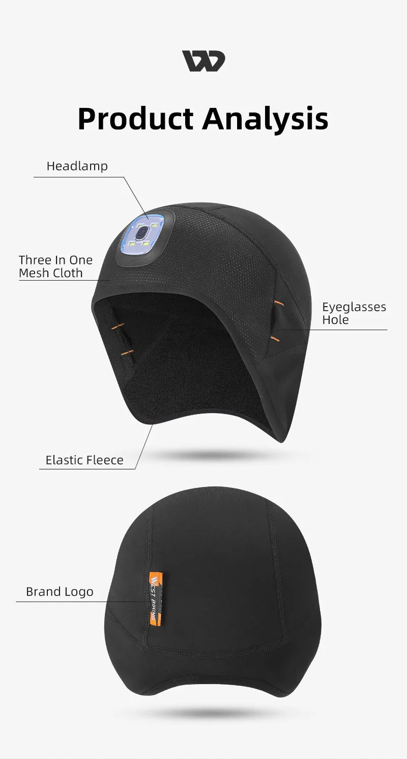 WEST BIKING Running Caps Winter Warm Knit Hat Flashlight LED Headlamp Outdoor Sport Caps Fishing Hiking Windproof Cycling Caps