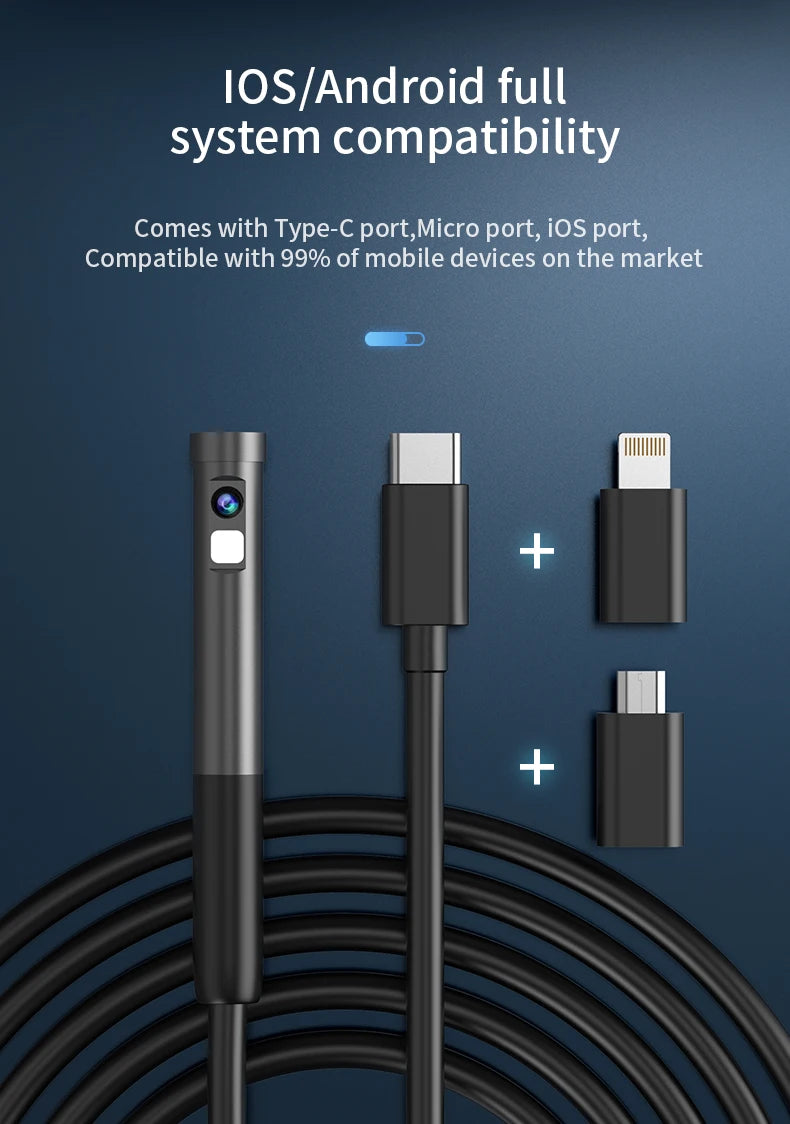 Endoscope Camera with Light 1080P HD Inspection Camera IP67 Waterproof Pipeline Borescope Camera for Android, iPhone Android