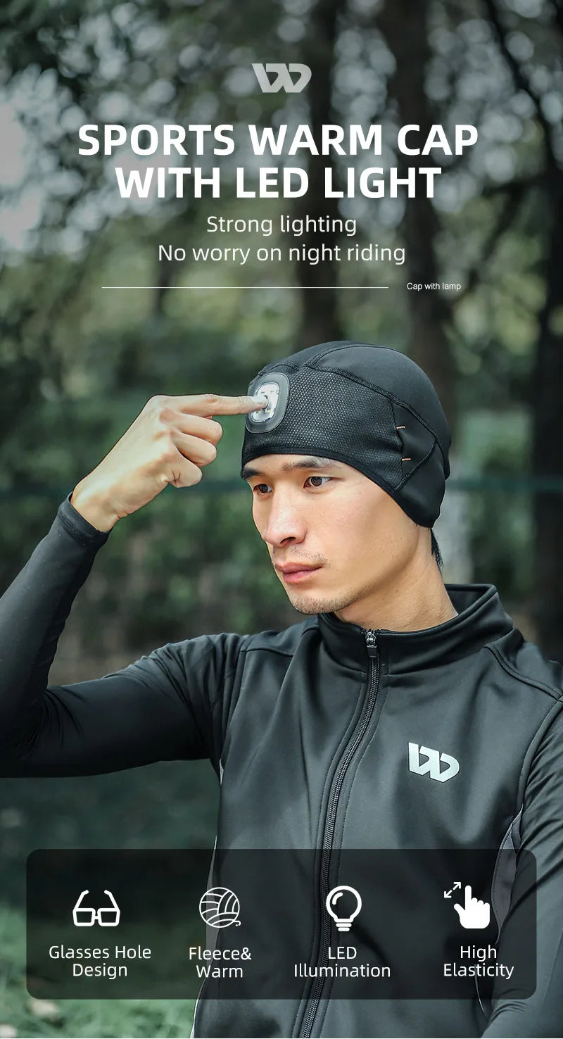WEST BIKING Running Caps Winter Warm Knit Hat Flashlight LED Headlamp Outdoor Sport Caps Fishing Hiking Windproof Cycling Caps
