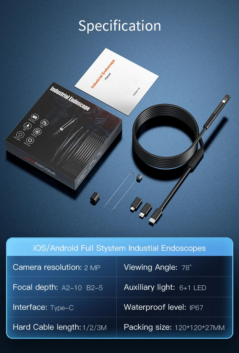 Endoscope Camera with Light 1080P HD Inspection Camera IP67 Waterproof Pipeline Borescope Camera for Android, iPhone Android