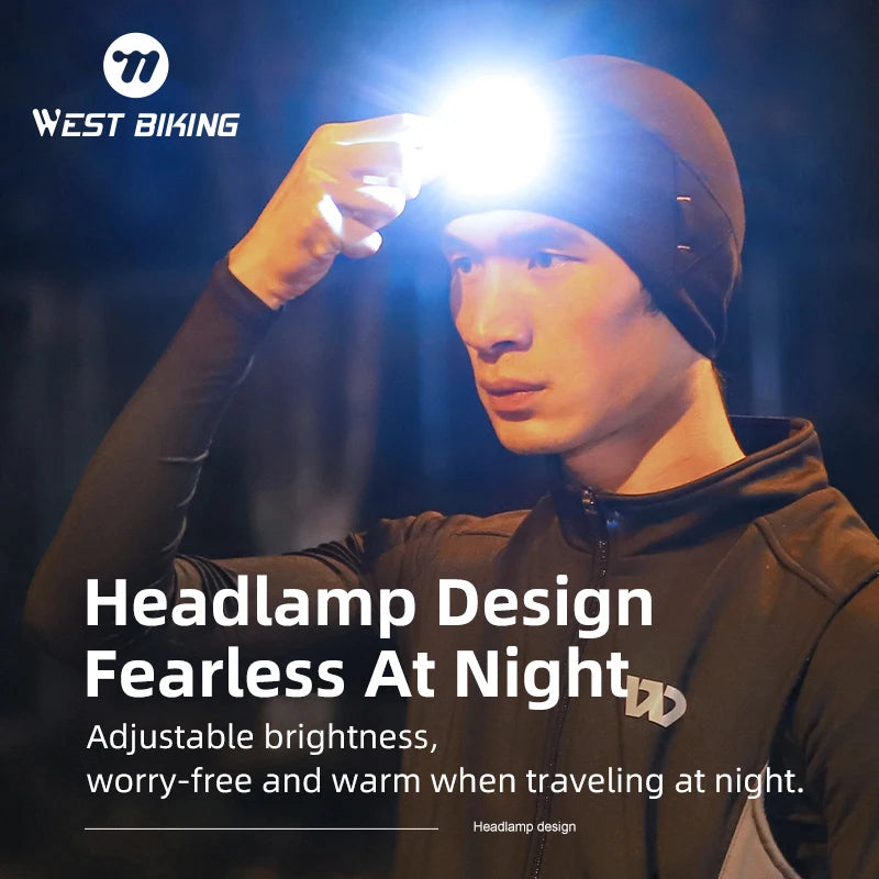 WEST BIKING Running Caps Winter Warm Knit Hat Flashlight LED Headlamp Outdoor Sport Caps Fishing Hiking Windproof Cycling Caps
